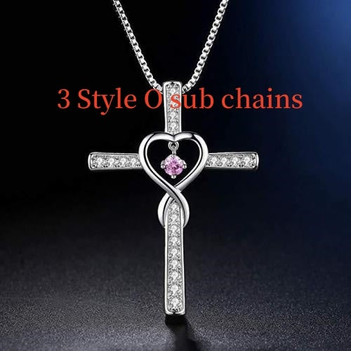 Infinity Love God We Trust Christian Cross Birthstone Crystal Pendant Necklace Jewelry