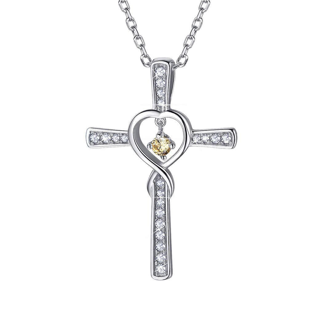 Infinity Love God We Trust Christian Cross Birthstone Crystal Pendant Necklace Jewelry