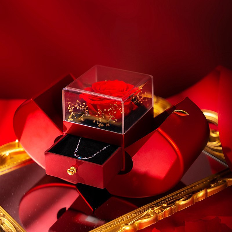 Fashion Jewelry Box Red Apple Gift Necklace Eternal Rose