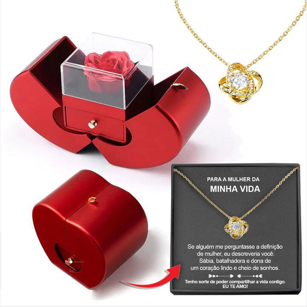 Fashion Jewelry Box Red Apple Gift Necklace Eternal Rose