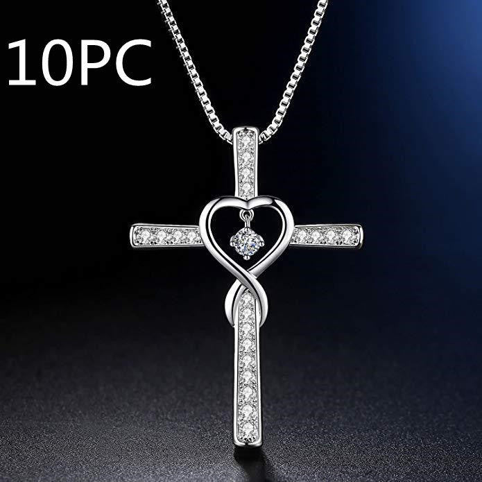 Infinity Love God We Trust Christian Cross Birthstone Crystal Pendant Necklace Jewelry