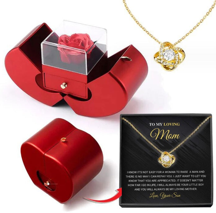 Fashion Jewelry Box Red Apple Gift Necklace Eternal Rose