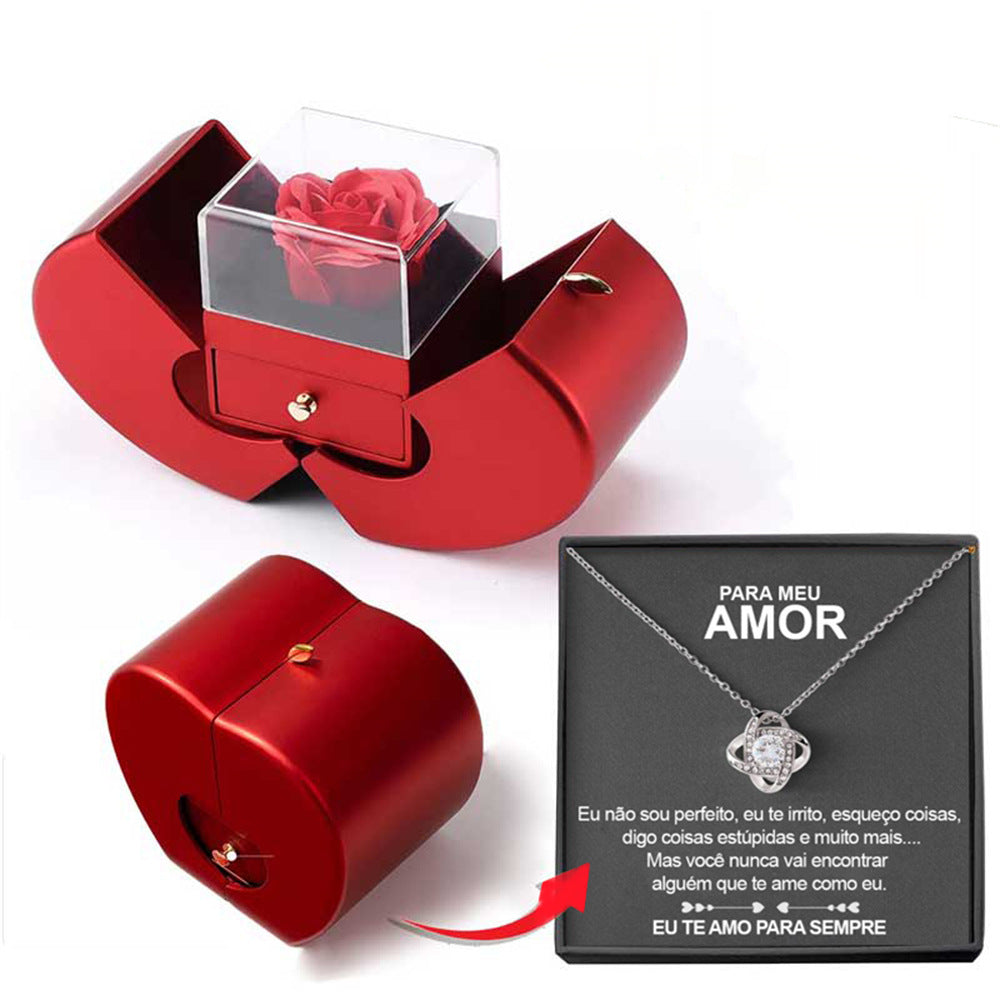 Fashion Jewelry Box Red Apple Gift Necklace Eternal Rose