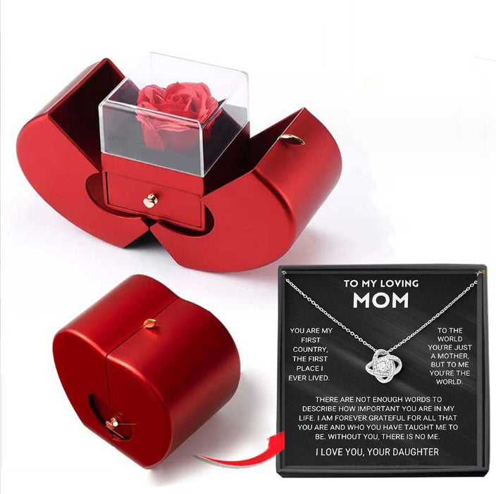 Fashion Jewelry Box Red Apple Gift Necklace Eternal Rose