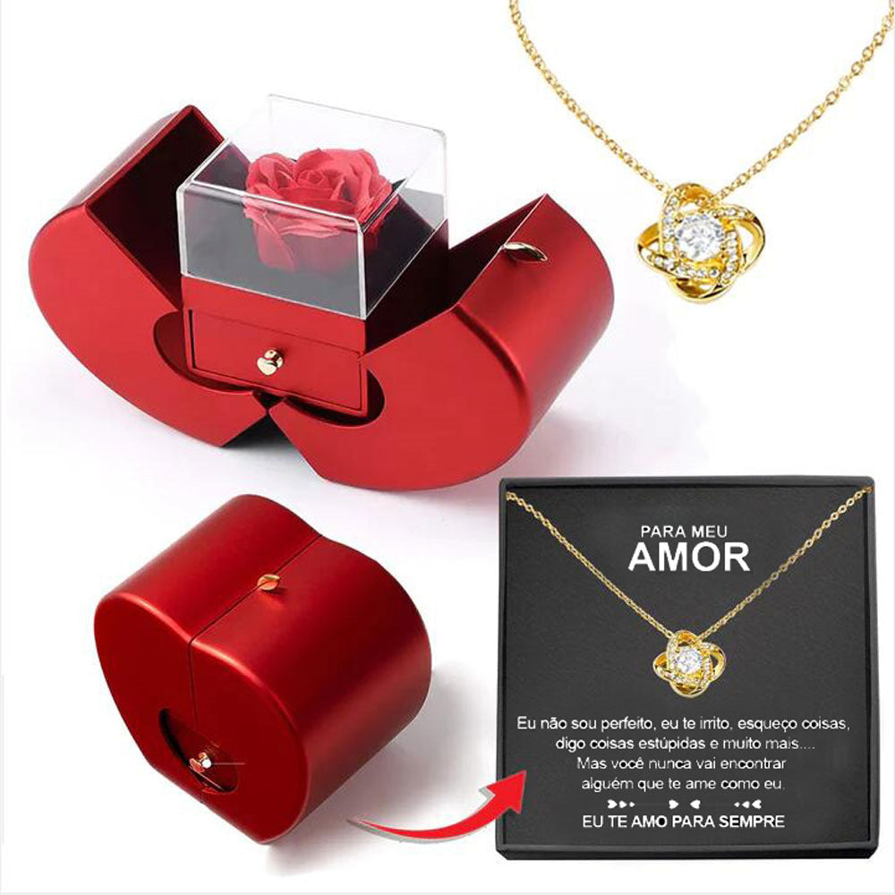 Fashion Jewelry Box Red Apple Gift Necklace Eternal Rose