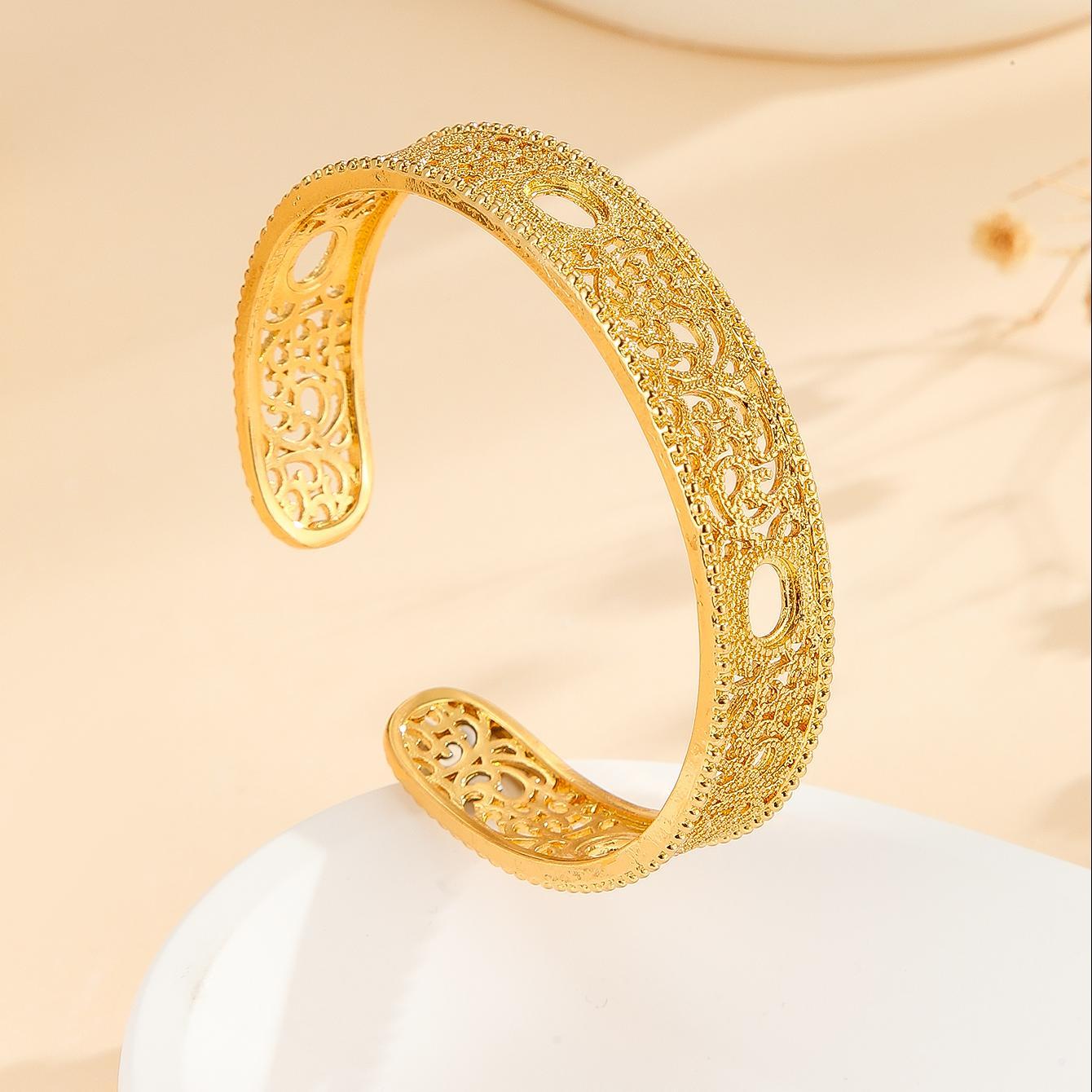 1pcs Luxury Style Gold Bracelet Hollowed Out Lace Flower Design Jewelry