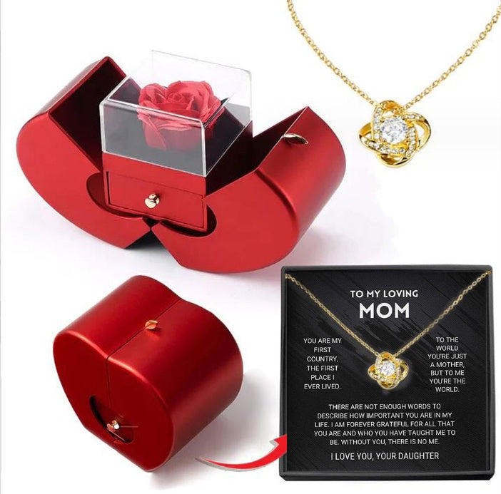 Fashion Jewelry Box Red Apple Gift Necklace Eternal Rose