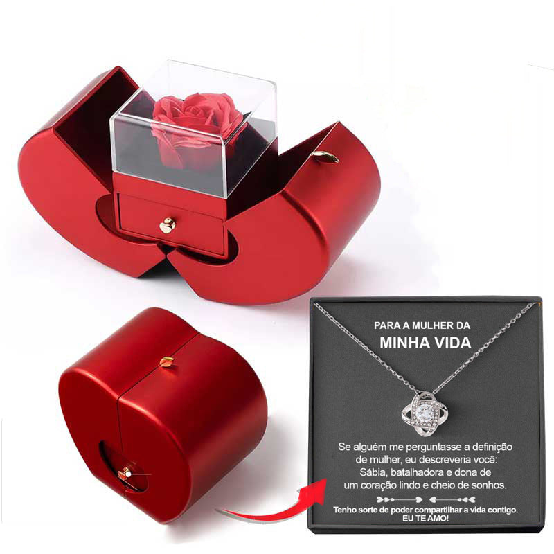 Fashion Jewelry Box Red Apple Gift Necklace Eternal Rose
