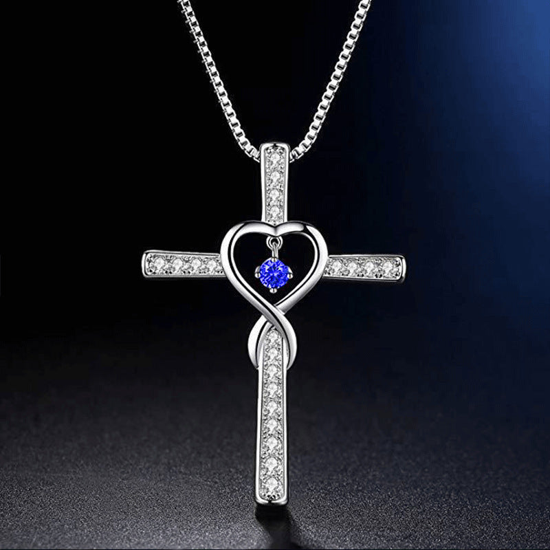 Infinity Love God We Trust Christian Cross Birthstone Crystal Pendant Necklace Jewelry