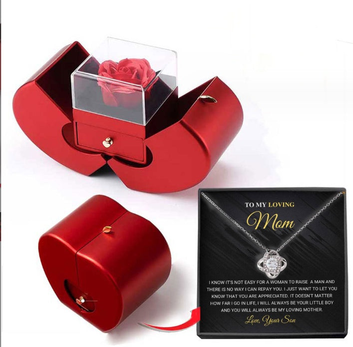 Fashion Jewelry Box Red Apple Gift Necklace Eternal Rose