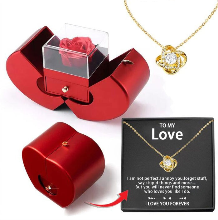 Fashion Jewelry Box Red Apple Gift Necklace Eternal Rose