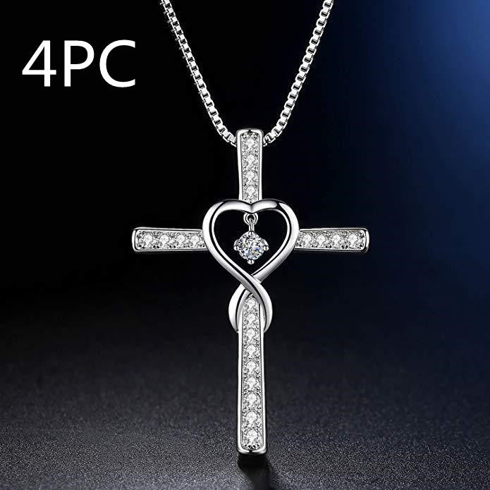 Infinity Love God We Trust Christian Cross Birthstone Crystal Pendant Necklace Jewelry