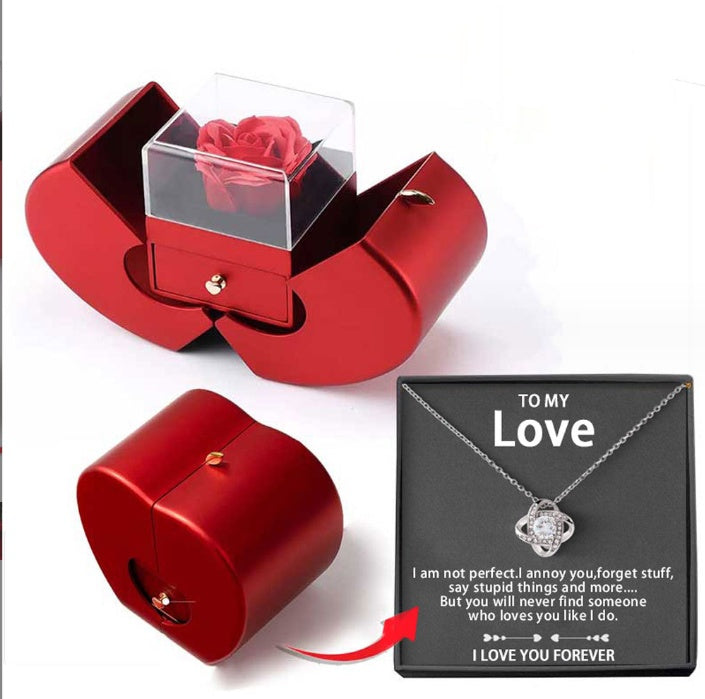 Fashion Jewelry Box Red Apple Gift Necklace Eternal Rose