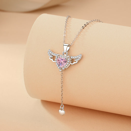 Crystal Winged Heart Charm Necklace
