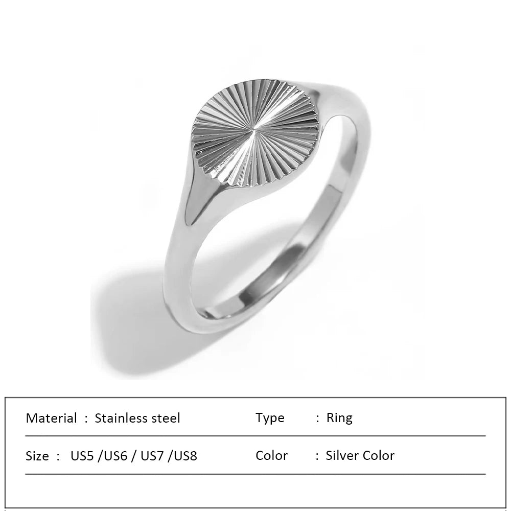 High Quality Wave Rings for Women Minimalist Dainty Rays Texture Circle Ring Stainless Steel Signet Chunky Dome Ring Jewelry
