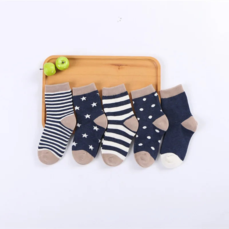 5 Pairs/Lot Kids Soft Cotton Socks Boy Girl Baby Infant Fashion Stripe Warm For Autumn Winter 0-6 Years Children Cartoon Sock