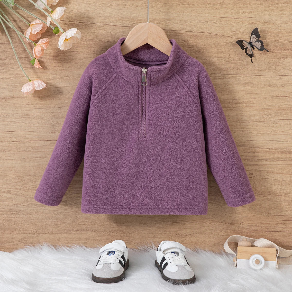 Girls Boys Autumn Winter New Hoodie Warm Leisure Tops Zipper Pullover Solid Color Long Sleeve Stand Collar Design  
