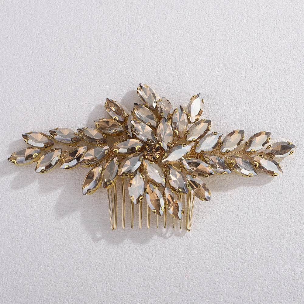 Trendy Rhinestone Bridal Bride Hair Comb Handmade Wedding Side Hair Comb Accessories Party Hair Piece for Women and Girl Jewelry