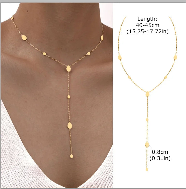 Stainless Steel Lariat Necklace Gold Plated, Dainty Long Necklace Laryered Necklaces For Women Girls, Y Shape Drop Pendant