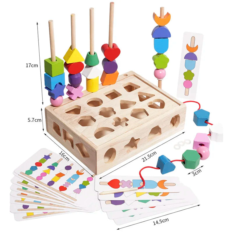 Montessori Wooden Toys Color Shape Matching Puzzle Game Box Colorful Beaded Color Cognition Educational Toys Gift For Children