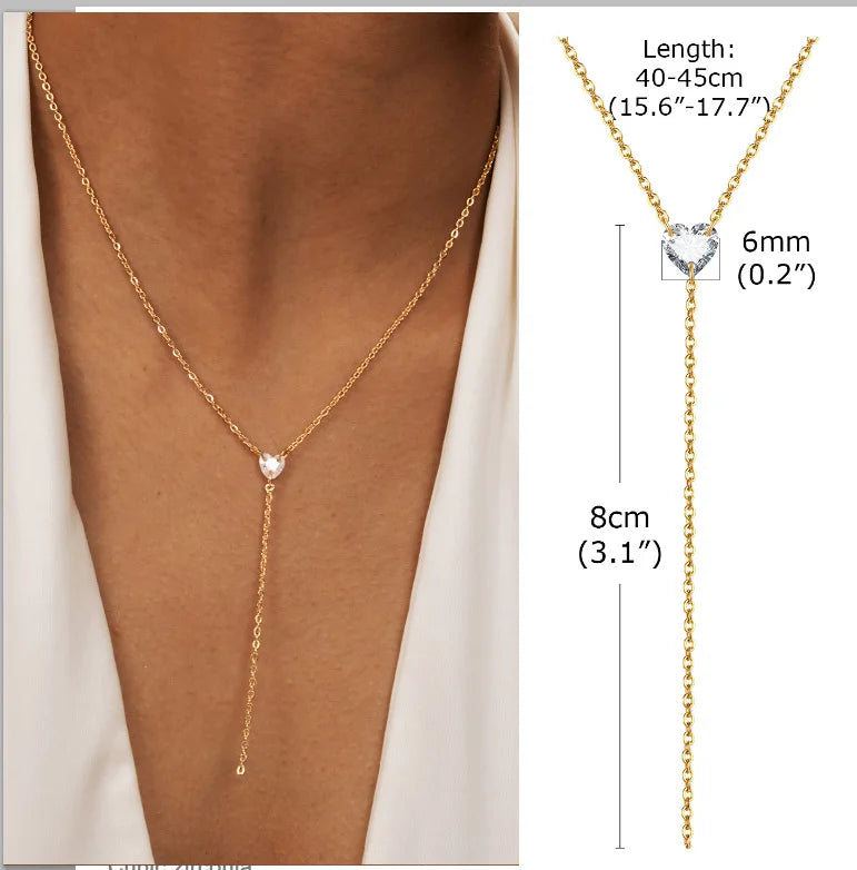 Stainless Steel Lariat Necklace Gold Plated, Dainty Long Necklace Laryered Necklaces For Women Girls, Y Shape Drop Pendant