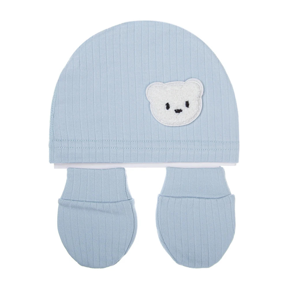 3Pcs/set Cotton Newborn Hats Caps Mittens Foot Cover Infant Felt Cute Bear Headwraps Baby Gloves Socks 0-3M Beanies
