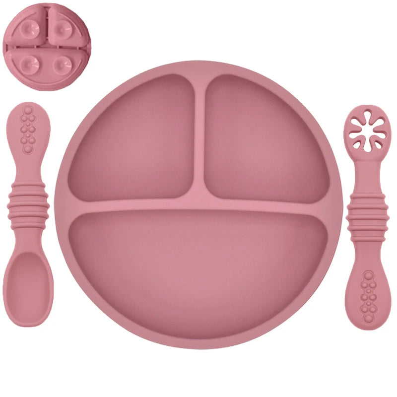 Silicone Baby Sucker Silicone Dining Plate Rice Spoon Set Cute Cartoon Children Dishes Smile Face Baby Tableware Retro Kid Bowl