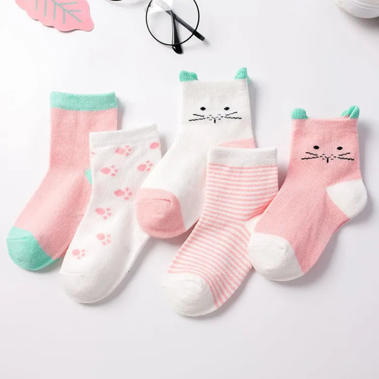 5 Pairs/Lot Kids Soft Cotton Socks Boy Girl Baby Infant Fashion Stripe Warm For Autumn Winter 0-6 Years Children Cartoon Sock