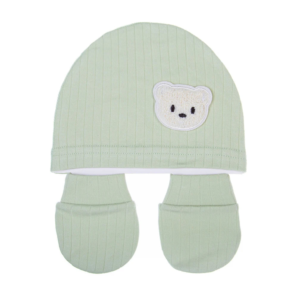 3Pcs/set Cotton Newborn Hats Caps Mittens Foot Cover Infant Felt Cute Bear Headwraps Baby Gloves Socks 0-3M Beanies