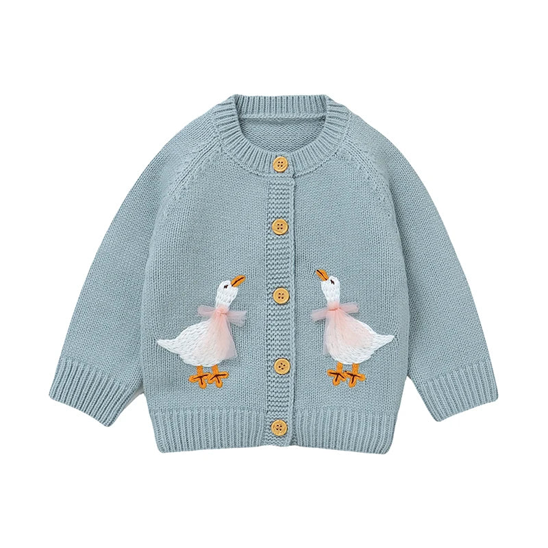 Baby Sweater Knit Infant Boy Girl Cardigan Fashion Cute Cartoon Goose Newborn Children Clothes Long Sleeve Autumn Tops Outerwear