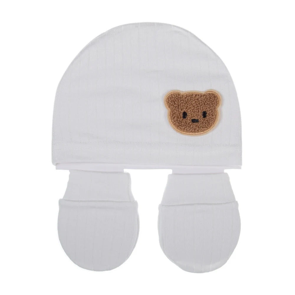 3Pcs/set Cotton Newborn Hats Caps Mittens Foot Cover Infant Felt Cute Bear Headwraps Baby Gloves Socks 0-3M Beanies