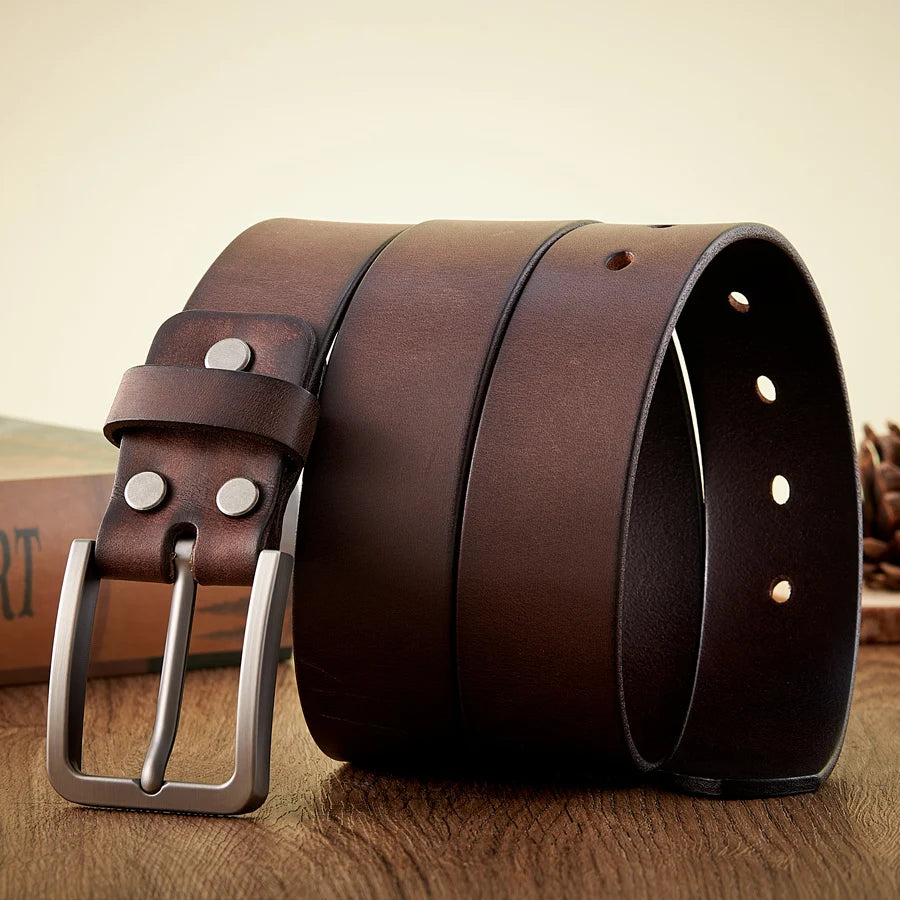 3.8CM Real Genuine Leather For Men High Quality Cowskin Casual Jeans Belts Business Cowboy Waistband Male Fashion Designer Belt