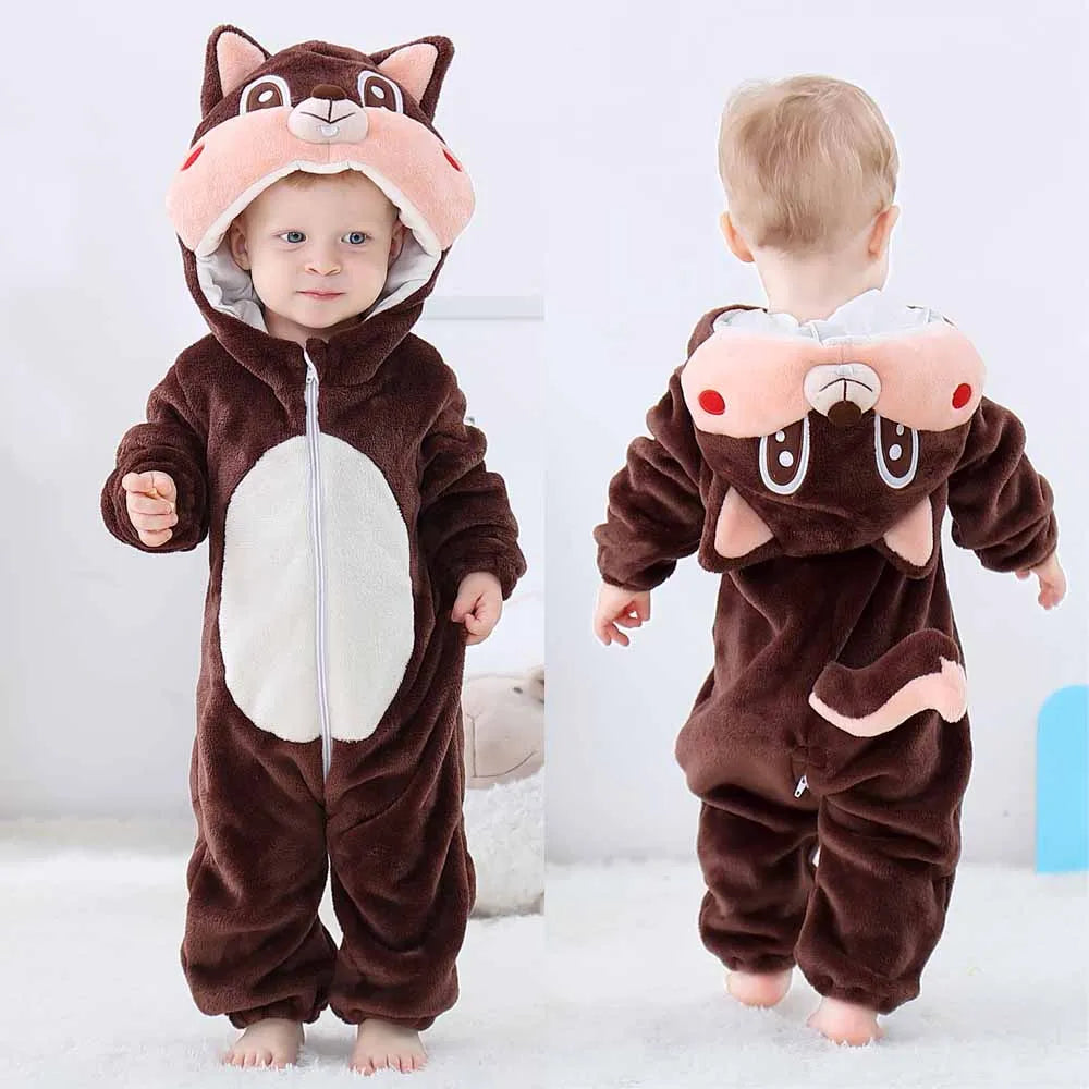 Baby Clothes Winter Pajamas Flannel Thermal Pijamas for Toddler Kids Boys Girls Squirrel Cow Onesies Infant Jumpsuit Pyjamas