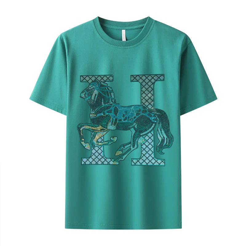 New men's short sleeve cartoon cotton casual T-shirt Comfortable high quality diamond T-shirt