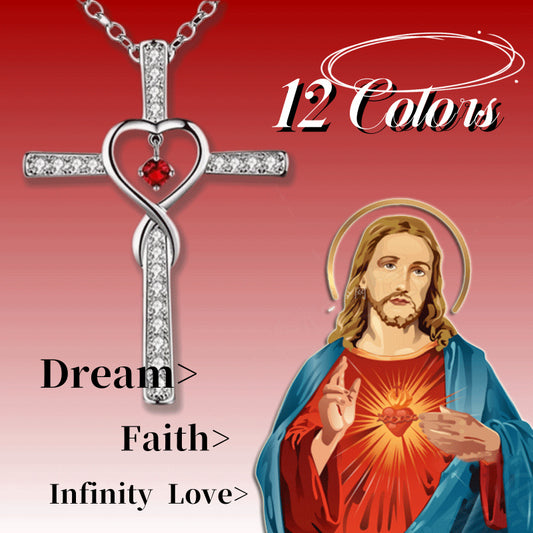 Infinity Love God We Trust Christian Cross Birthstone Crystal Pendant Necklace Jewelry
