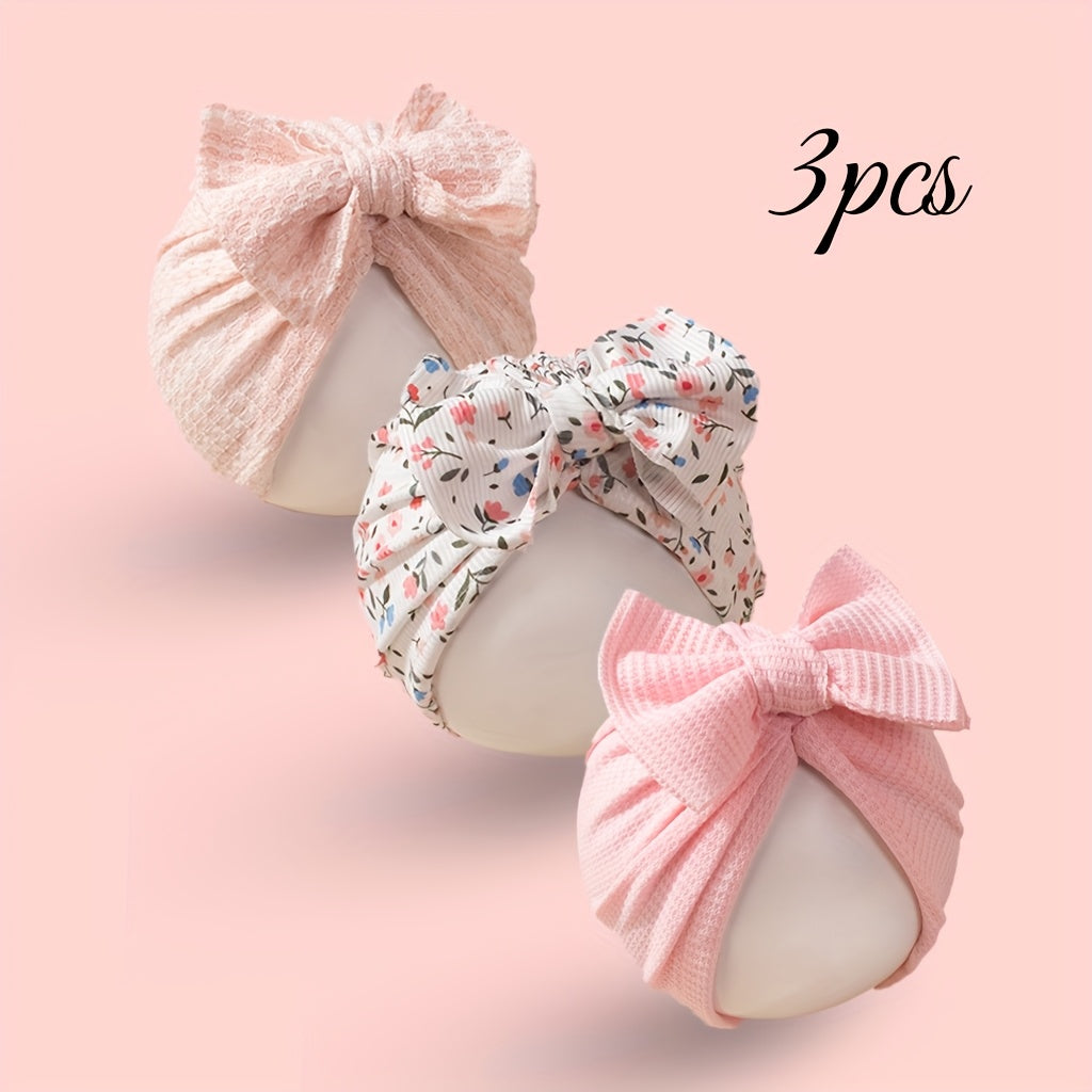 3pcs Youngsters bow pullover hat Pink Youngsters fetal hat Youngsters gift box set daily necessities