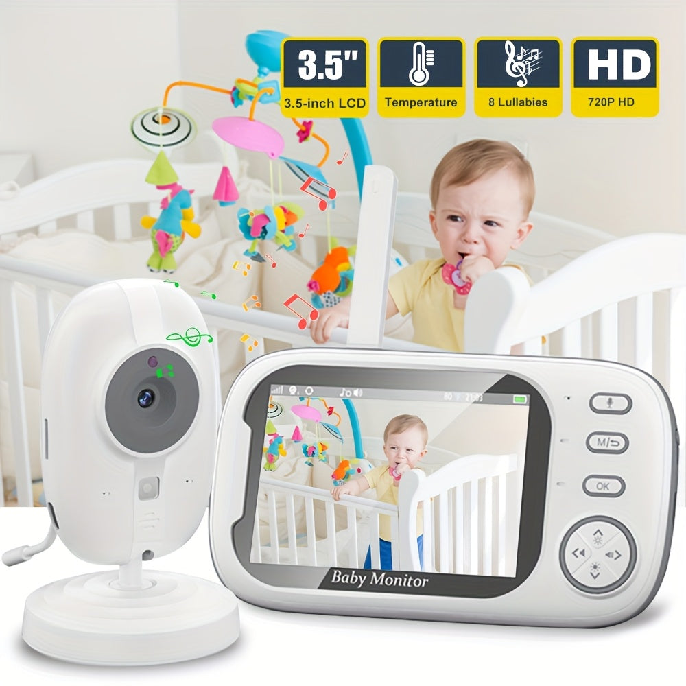 720P HD Wireless Monitor with 889cm LCD Screen 27432meter Range Auto Night Vision 2Way Audio Temperature Sensor 8 Lullabies USB Rechargeable 24G3G4G5G Compatible Square Design for Safe  Comfortable Parenting Monitor for Home Parental Con